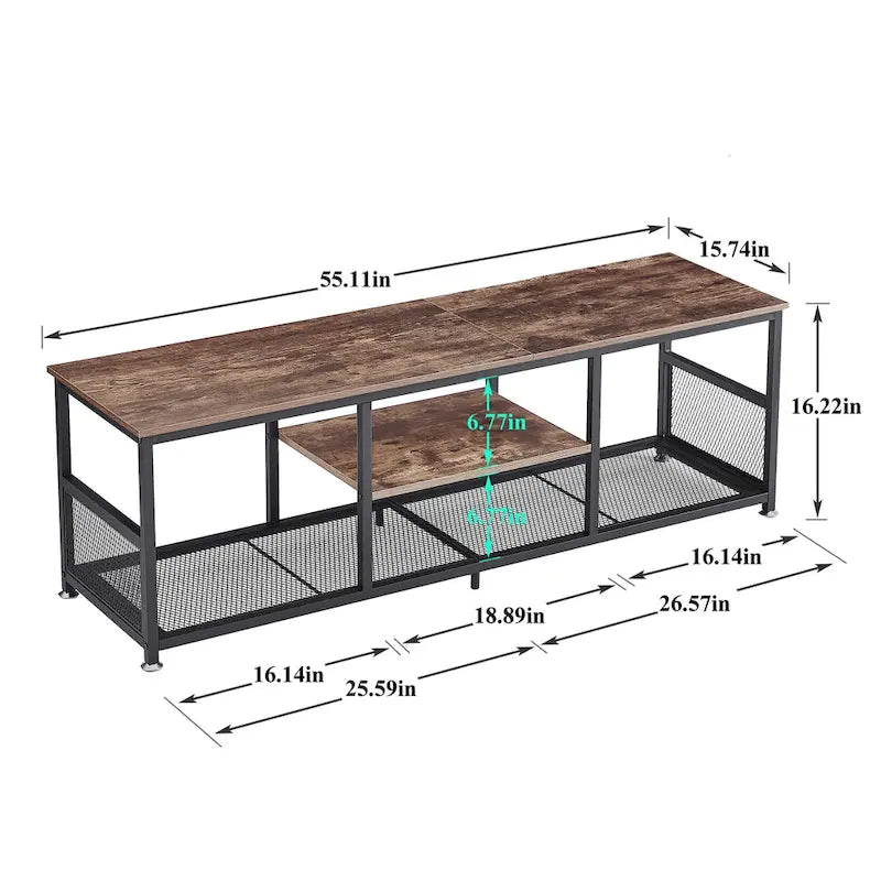 Javlergo TV Stand Industrial Entertainment Center Media Console Table with Storage and Mesh Shelf for Living Room/Bedroom, Brown