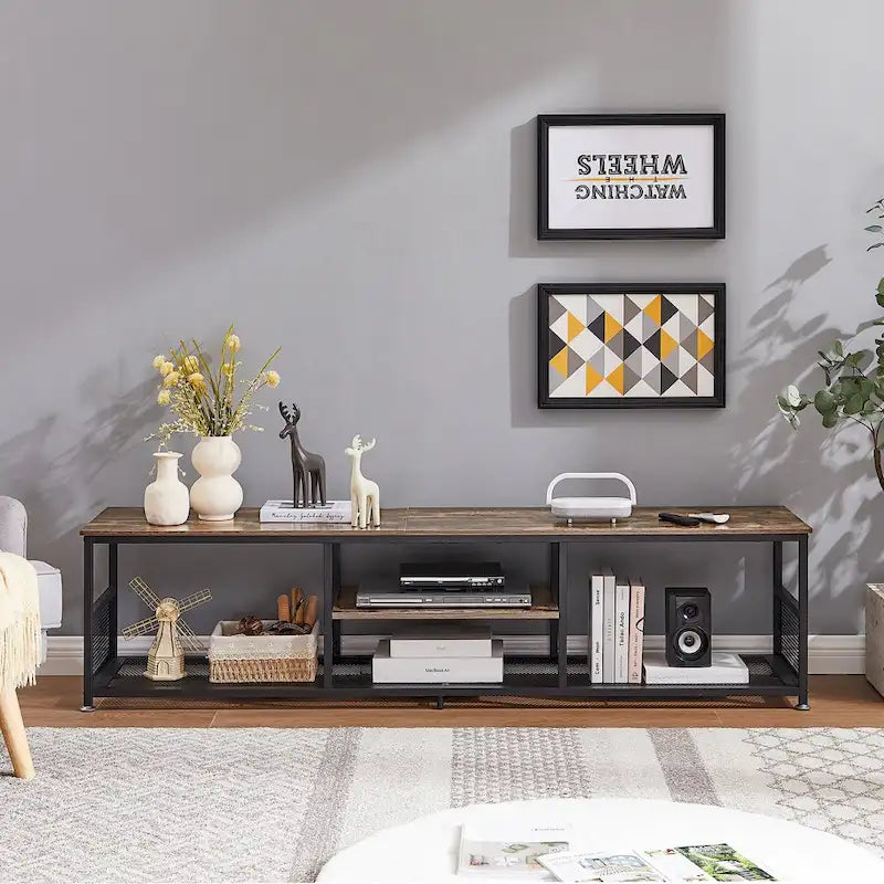 Javlergo TV Stand Industrial Entertainment Center Media Console Table with Storage and Mesh Shelf for Living Room/Bedroom, Brown