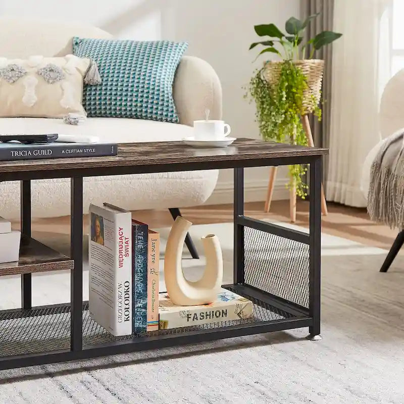 Javlergo TV Stand Industrial Entertainment Center Media Console Table with Storage and Mesh Shelf for Living Room/Bedroom, Brown