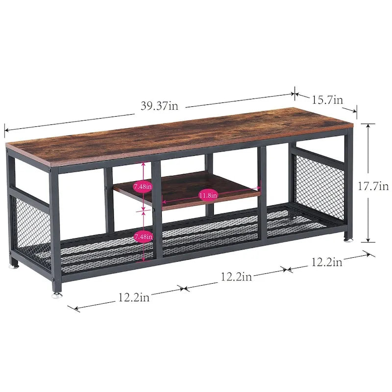 Javlergo TV Stand Industrial Entertainment Center Media Console Table with Storage and Mesh Shelf for Living Room/Bedroom, Brown