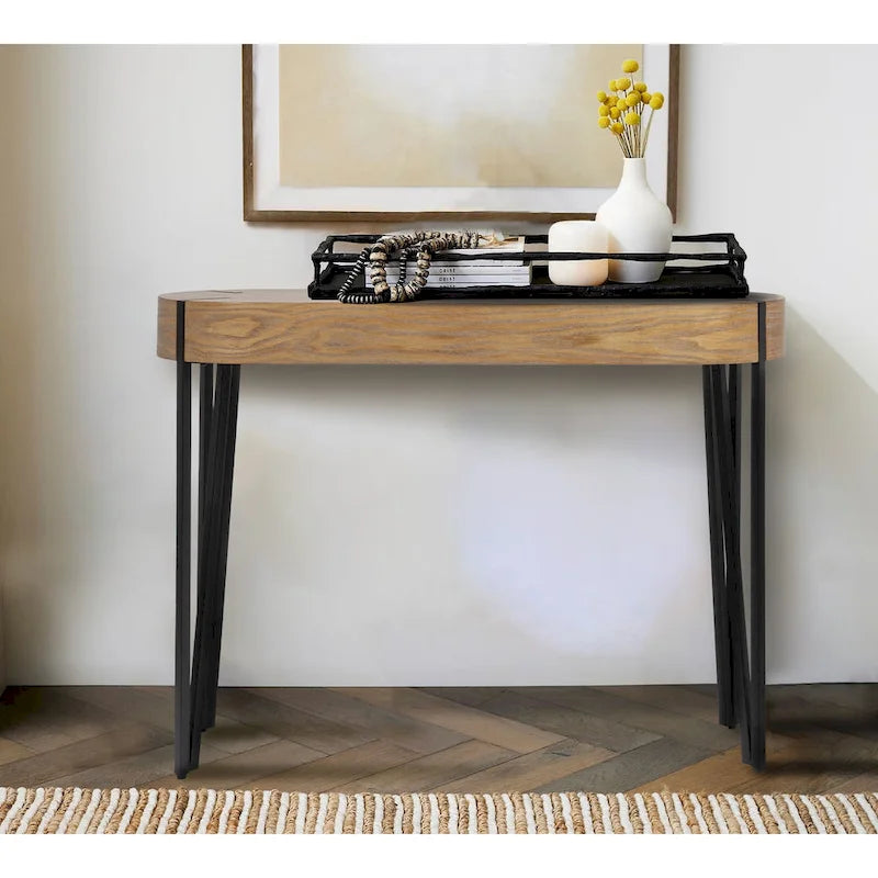 Astoria Wood Console Table with Metal Hairpin Legs - 42.0L x 14.0W x 30.3H