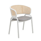 Ervilla Modern Stylish Side Chair with Rattan Back and White Steel Legs for Dining Room & Kitchen