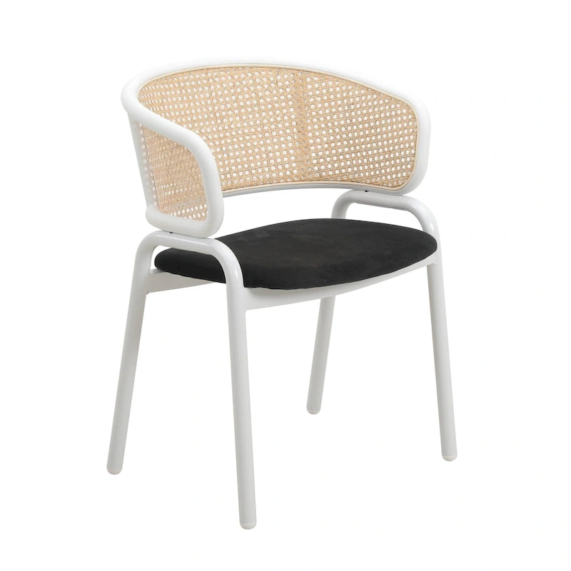 Ervilla Modern Stylish Side Chair with Rattan Back and White Steel Legs for Dining Room & Kitchen