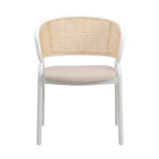 Ervilla Modern Stylish Side Chair with Rattan Back and White Steel Legs for Dining Room & Kitchen