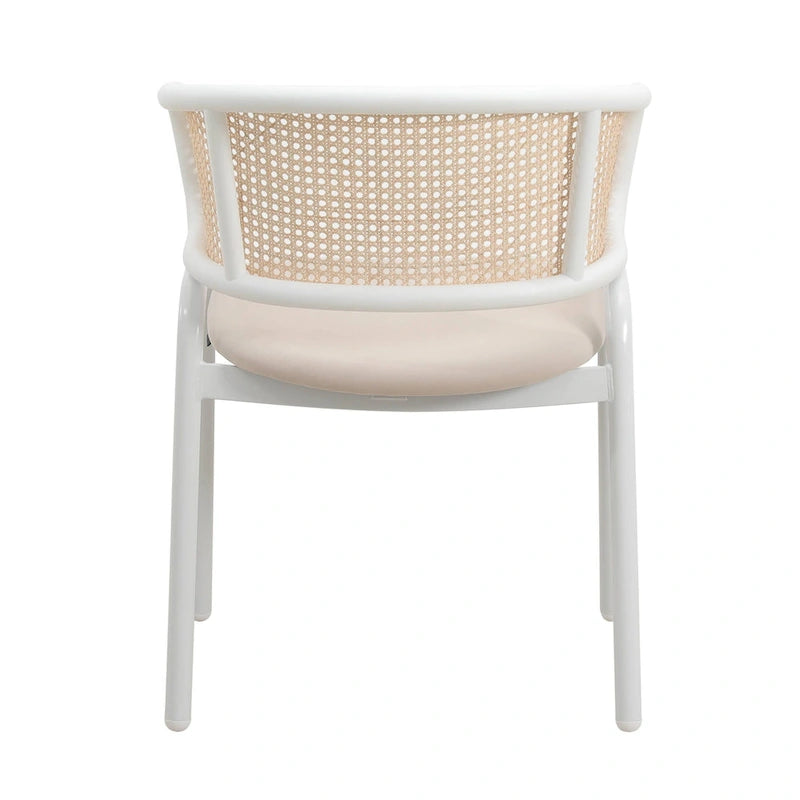 Ervilla Modern Stylish Side Chair with Rattan Back and White Steel Legs for Dining Room & Kitchen