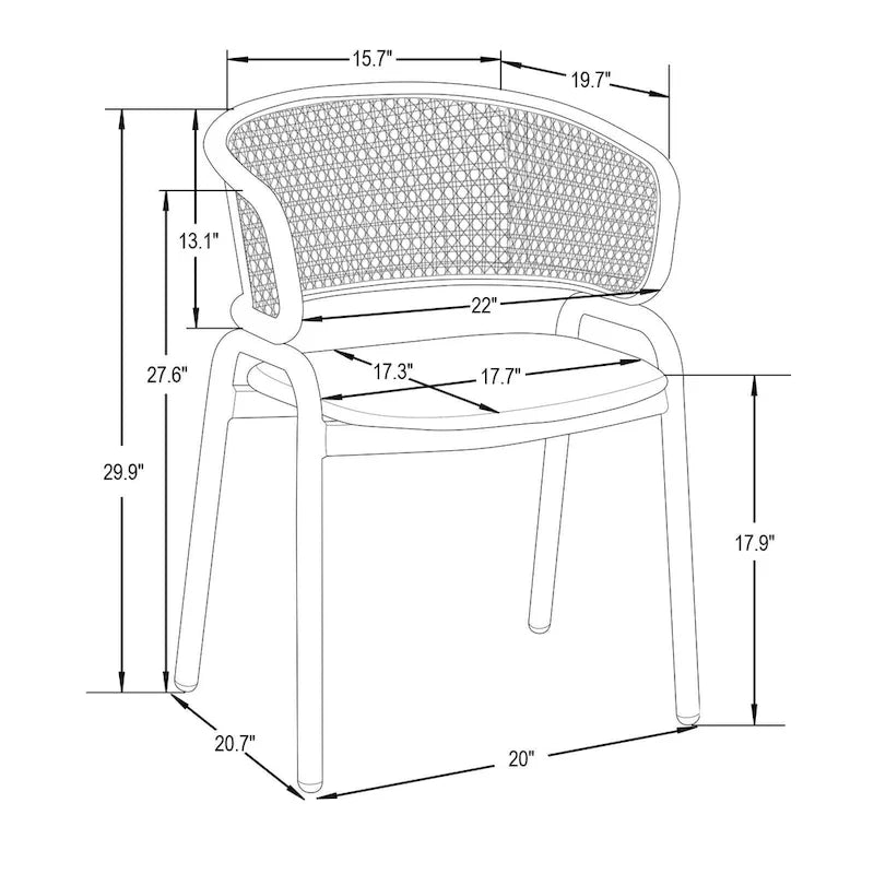 Ervilla Modern Stylish Side Chair with Rattan Back and White Steel Legs for Dining Room & Kitchen