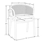 Ervilla Modern Stylish Side Chair with Rattan Back and White Steel Legs for Dining Room & Kitchen