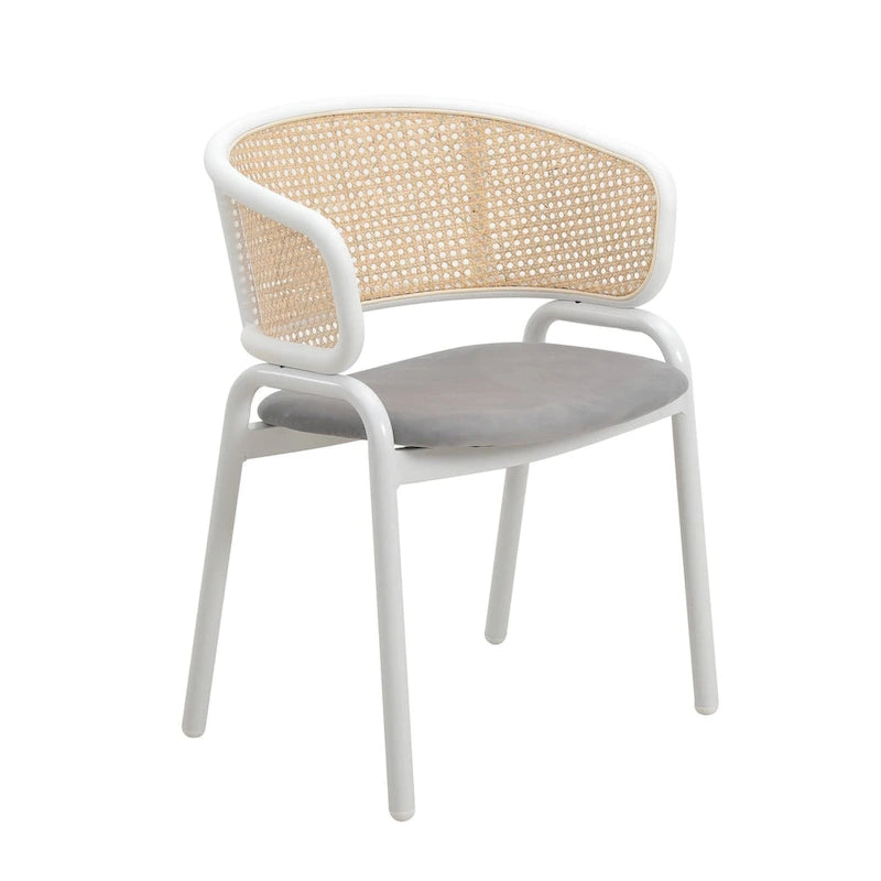 Ervilla Modern Stylish Side Chair with Rattan Back and White Steel Legs for Dining Room & Kitchen