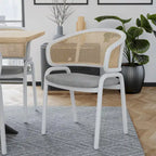 Ervilla Modern Stylish Side Chair with Rattan Back and White Steel Legs for Dining Room & Kitchen