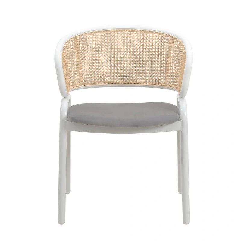 Ervilla Modern Stylish Side Chair with Rattan Back and White Steel Legs for Dining Room & Kitchen