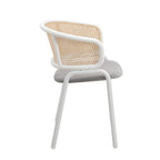 Ervilla Modern Stylish Side Chair with Rattan Back and White Steel Legs for Dining Room & Kitchen