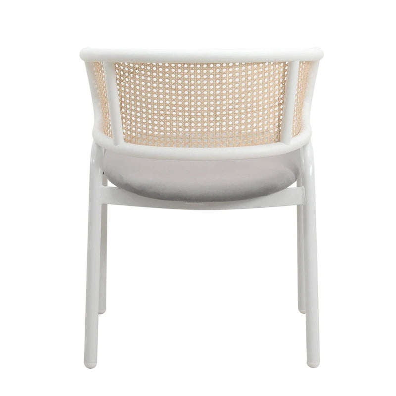 Ervilla Modern Stylish Side Chair with Rattan Back and White Steel Legs for Dining Room & Kitchen