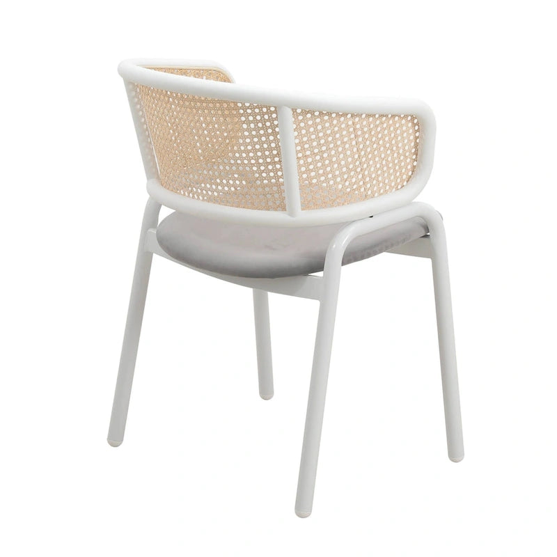 Ervilla Modern Stylish Side Chair with Rattan Back and White Steel Legs for Dining Room & Kitchen