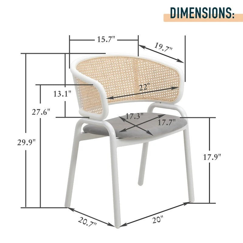 Ervilla Modern Stylish Side Chair with Rattan Back and White Steel Legs for Dining Room & Kitchen