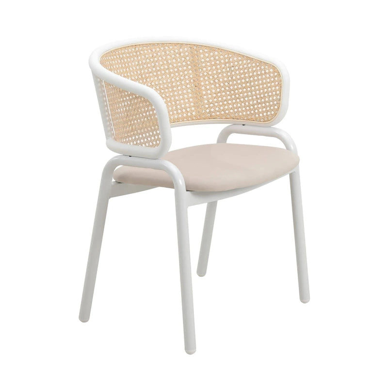 Ervilla Modern Stylish Side Chair with Rattan Back and White Steel Legs for Dining Room & Kitchen