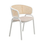 Ervilla Modern Stylish Side Chair with Rattan Back and White Steel Legs for Dining Room & Kitchen