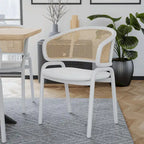 Ervilla Modern Stylish Side Chair with Rattan Back and White Steel Legs for Dining Room & Kitchen