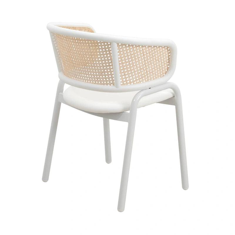 Ervilla Modern Stylish Side Chair with Rattan Back and White Steel Legs for Dining Room & Kitchen
