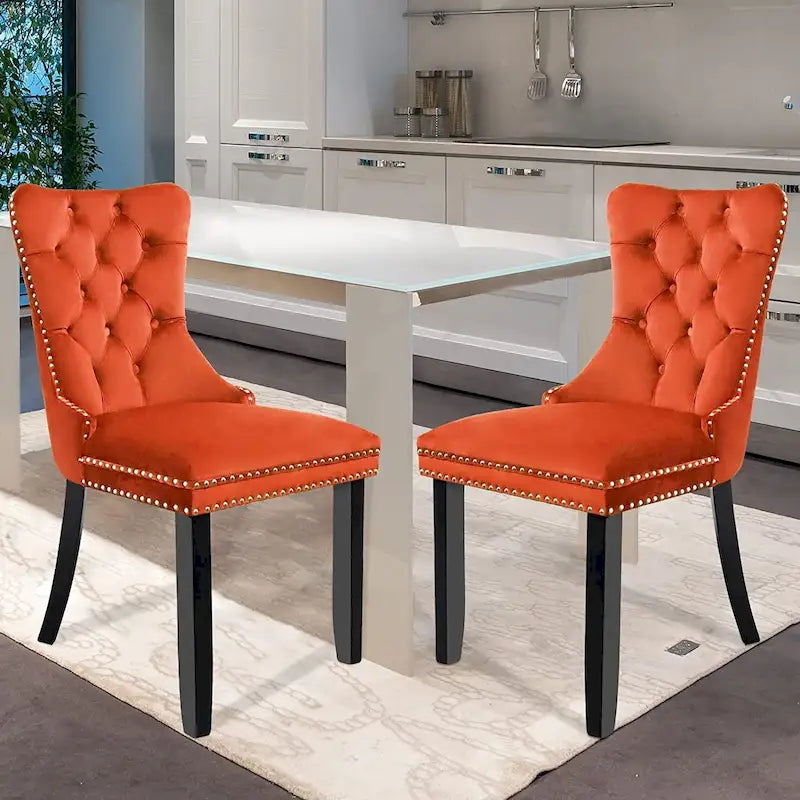 Sedie da pranzo in velluto set da 2, sedie da pranzo imbottite di lusso con schienale trapuntato, anello e gambe in legno massello