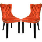 Velvet Dining Chairs Set of 2, Upholstered High-end Tufted Dining Room Chair with Nailhead Back Ring Pull Trim Solid Wood Legs
