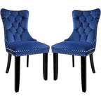 Velvet Dining Chairs Set of 2, Upholstered High-end Tufted Dining Room Chair with Nailhead Back Ring Pull Trim Solid Wood Legs
