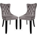 Velvet Dining Chairs Set of 2, Upholstered High-end Tufted Dining Room Chair with Nailhead Back Ring Pull Trim Solid Wood Legs