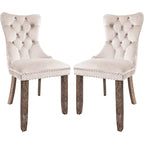 Velvet Dining Chairs Set of 2, Upholstered High-end Tufted Dining Room Chair with Nailhead Back Ring Pull Trim Solid Wood Legs
