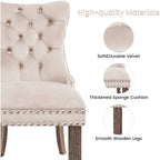 Velvet Dining Chairs Set of 2, Upholstered High-end Tufted Dining Room Chair with Nailhead Back Ring Pull Trim Solid Wood Legs