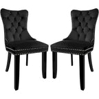 Velvet Dining Chairs Set of 2, Upholstered High-end Tufted Dining Room Chair with Nailhead Back Ring Pull Trim Solid Wood Legs