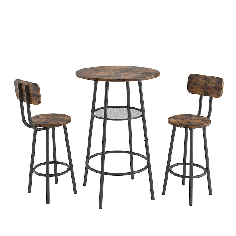 3-Piece Bar Table Set, Round Bar Table with 2 Stools and Storage Shelf- 23.6x36.2 inch