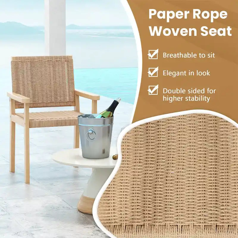 2/4PCS 18 Dining Stool Backless with Wood Frame Woven Paper Seat