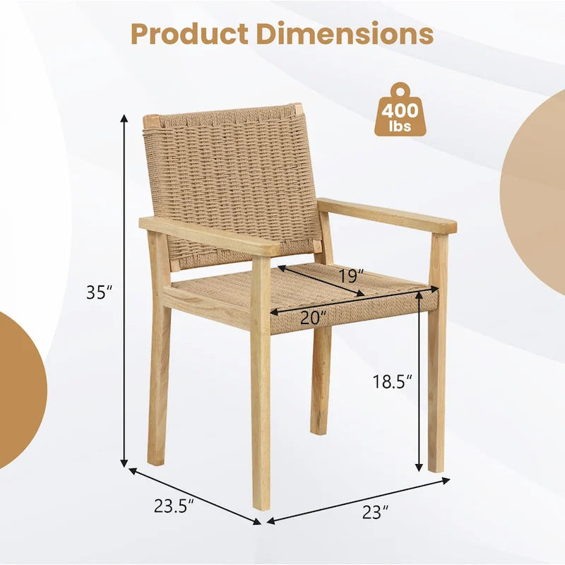 2/4PCS 18 Dining Stool Backless with Wood Frame Woven Paper Seat