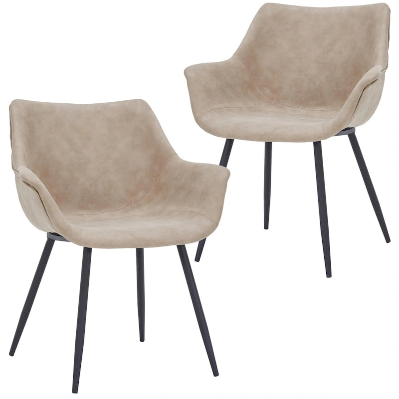 LeisureMod Dining Arm Chair With Metal Legs Set of 2 - Olive Green - 24.5Dx25.2Wx33H