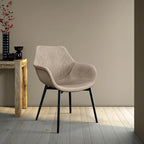 LeisureMod Dining Arm Chair With Metal Legs Set of 2 - Olive Green - 24.5Dx25.2Wx33H