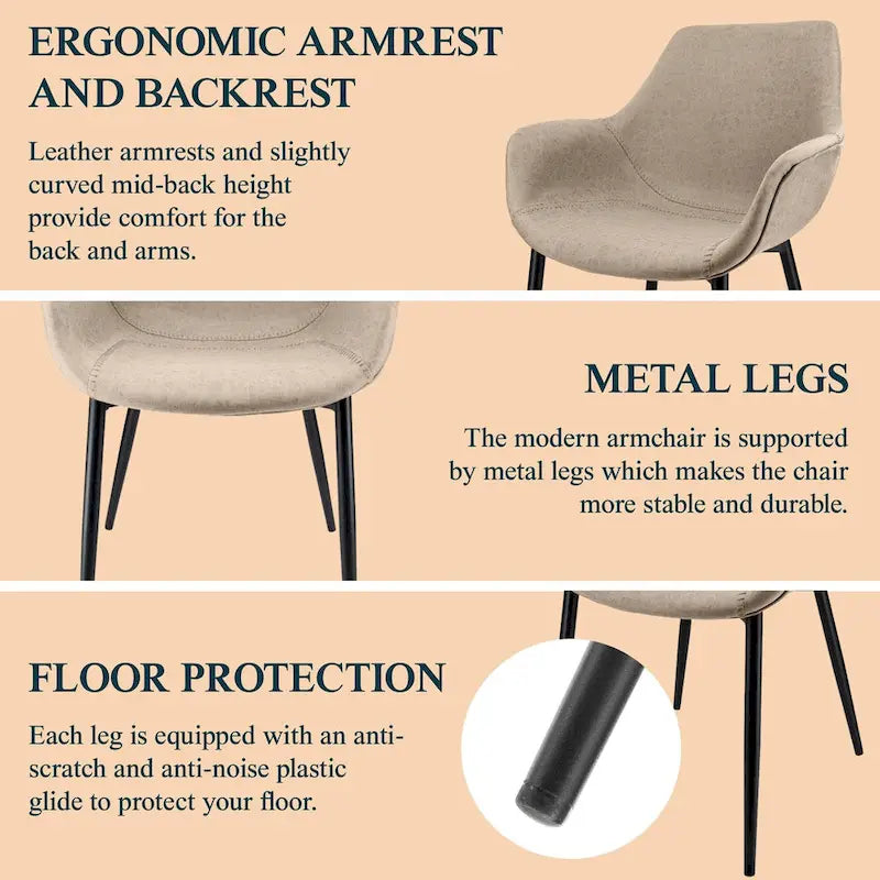 LeisureMod Dining Arm Chair With Metal Legs Set of 2 - Olive Green - 24.5Dx25.2Wx33H