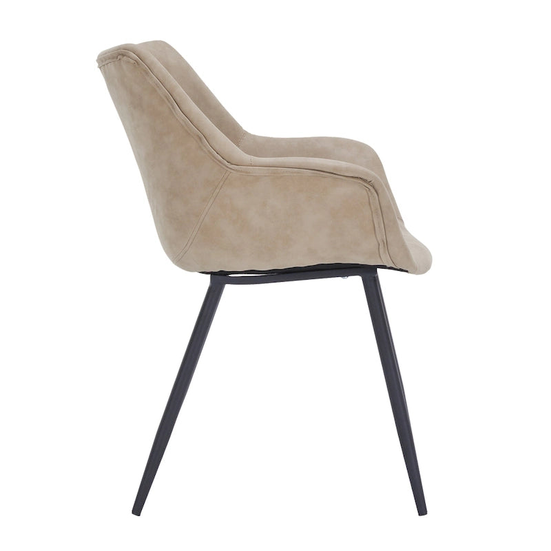 LeisureMod Dining Arm Chair With Metal Legs Set of 2 - Olive Green - 24.5Dx25.2Wx33H