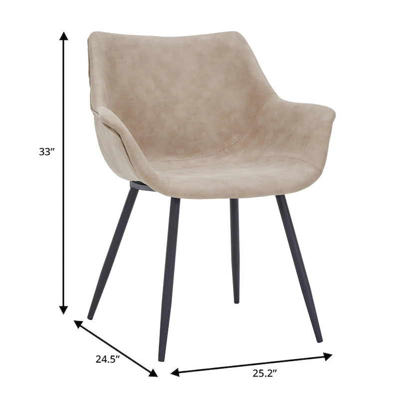 LeisureMod Dining Arm Chair With Metal Legs Set of 2 - Olive Green - 24.5Dx25.2Wx33H