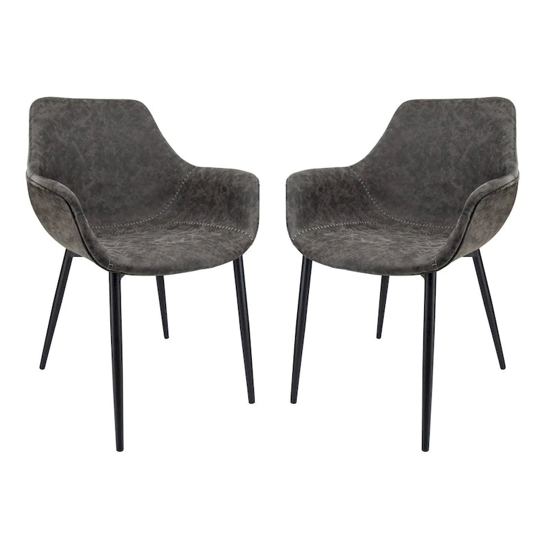 LeisureMod Dining Arm Chair With Metal Legs Set of 2 - Olive Green - 24.5Dx25.2Wx33H
