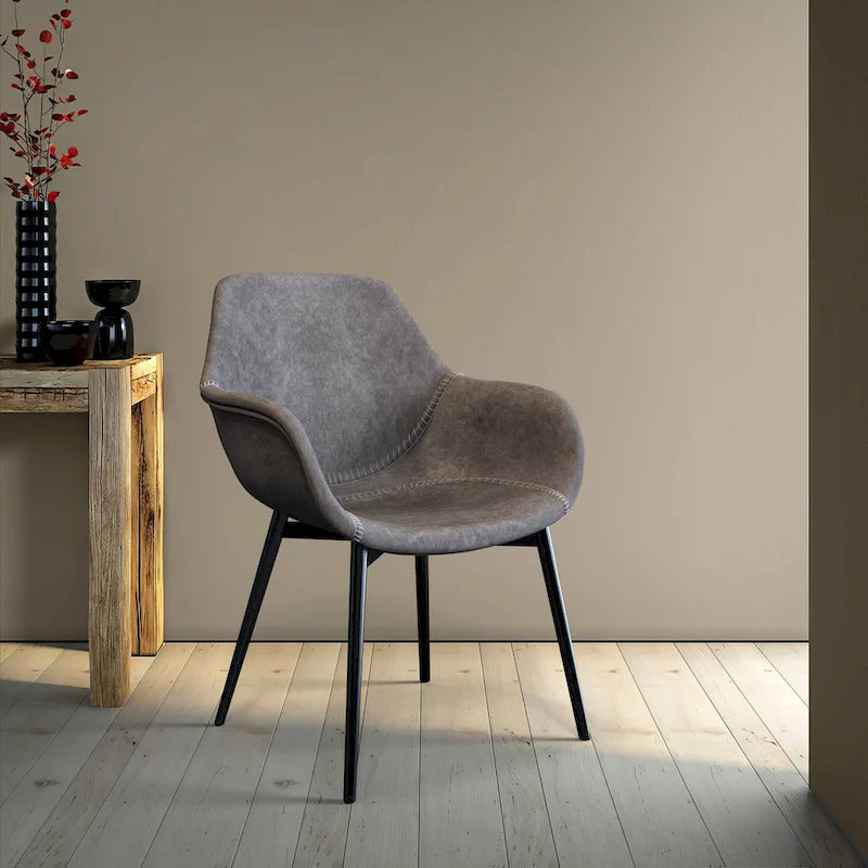 LeisureMod Dining Arm Chair With Metal Legs Set of 2 - Olive Green - 24.5Dx25.2Wx33H
