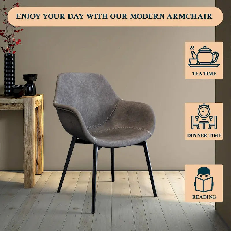 LeisureMod Dining Arm Chair With Metal Legs Set of 2 - Olive Green - 24.5Dx25.2Wx33H