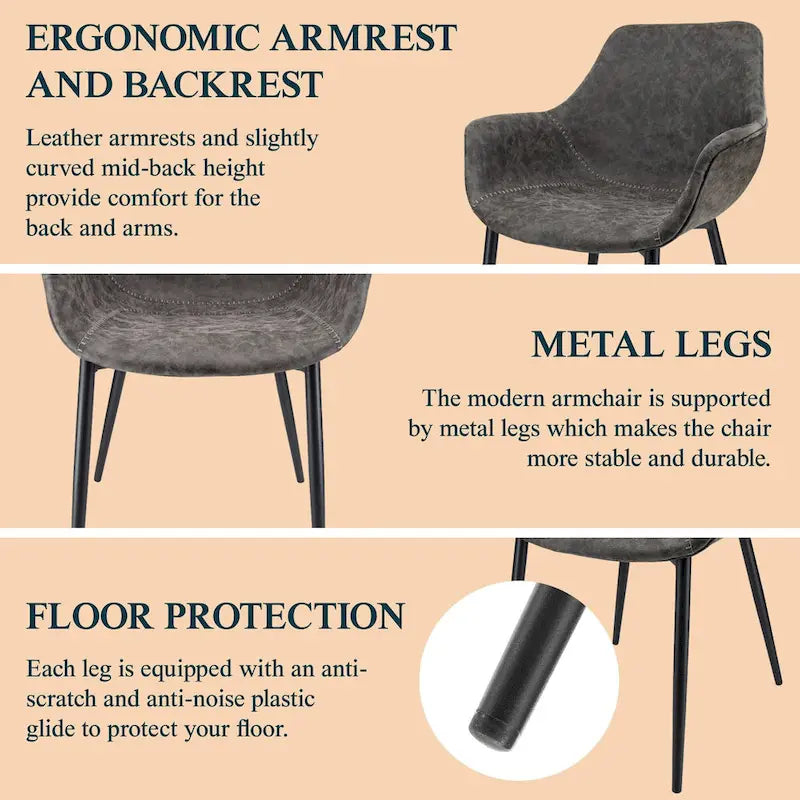 LeisureMod Dining Arm Chair With Metal Legs Set of 2 - Olive Green - 24.5Dx25.2Wx33H