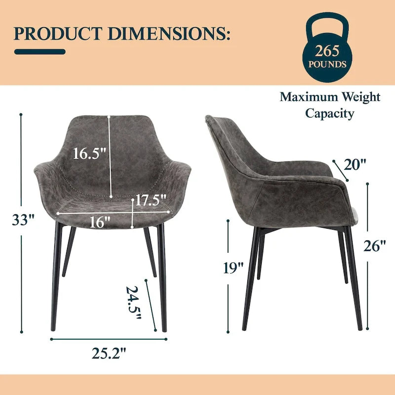 LeisureMod Dining Arm Chair With Metal Legs Set of 2 - Olive Green - 24.5Dx25.2Wx33H