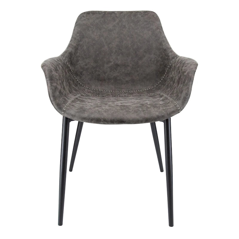LeisureMod Dining Arm Chair With Metal Legs Set of 2 - Olive Green - 24.5Dx25.2Wx33H