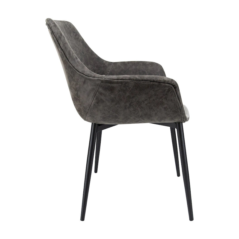 LeisureMod Dining Arm Chair With Metal Legs Set of 2 - Olive Green - 24.5Dx25.2Wx33H