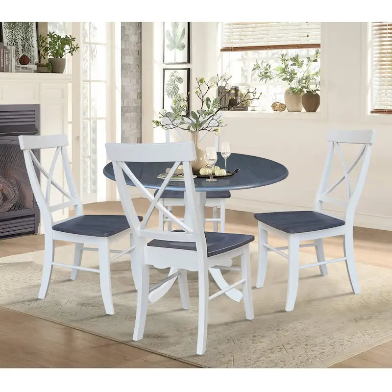 Tavolo con alette da 42 pollici con 4 sedie da pranzo con schienale a croce - Set di 5 pezzi