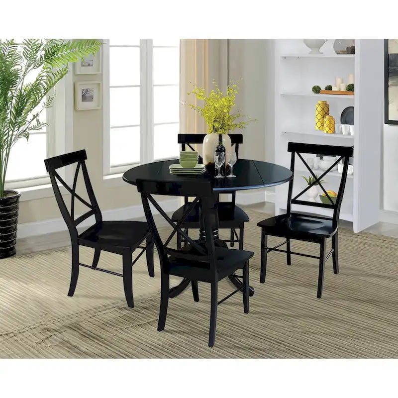 Tavolo con alette da 42 pollici con 4 sedie da pranzo con schienale a croce - Set di 5 pezzi