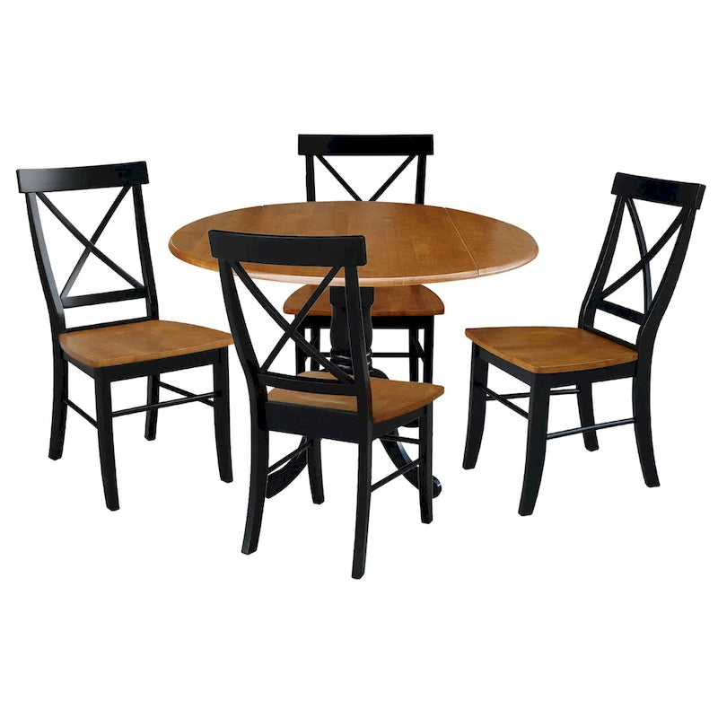 Tavolo con alette da 42 pollici con 4 sedie da pranzo con schienale a croce - Set di 5 pezzi