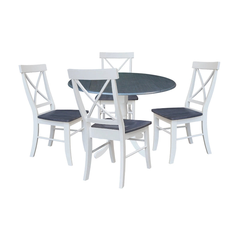 Tavolo con alette da 42 pollici con 4 sedie da pranzo con schienale a croce - Set di 5 pezzi