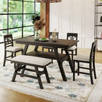 6-Piece Wood Counter Height Dining Table Set with Storage Shelf
