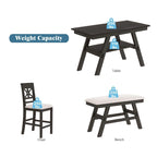 6-Piece Wood Counter Height Dining Table Set with Storage Shelf